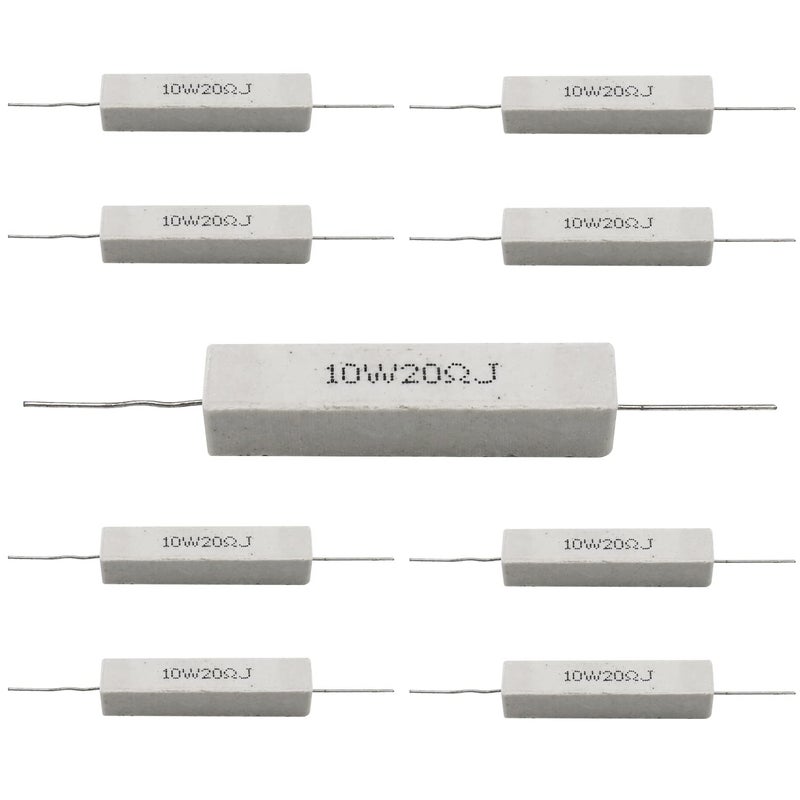Dimlove 10W 20 5% Cement Resistor, 10 Pack, Axial Lead, White, 50x10x10mm, 15mm Lead, Ceramic, Cement, Metal, Through-Hole Mount - Image 2